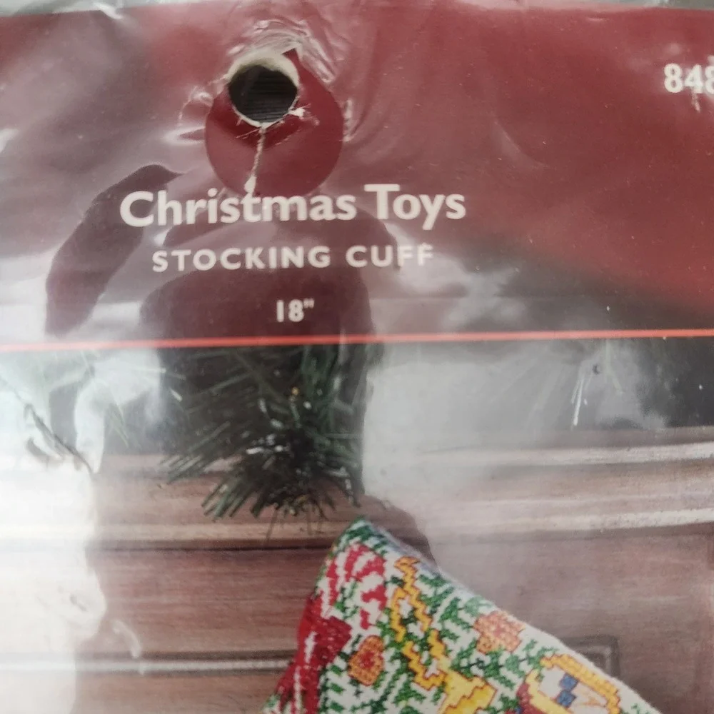 Vintage‎ Bucilla Christmas Toys Counted Cross Stitch Stocking Kit Red Velvet 18